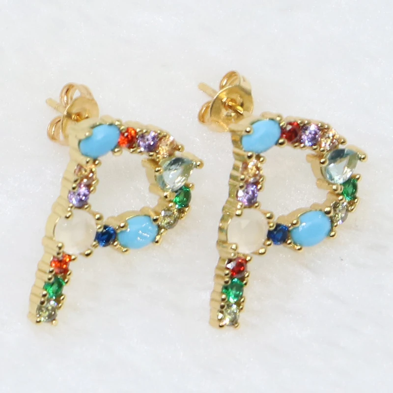 

6 Pairs A-Z earrings Letter alphabet Charms stud earrings Named zircon stone letter earrings gift for ladu5138
