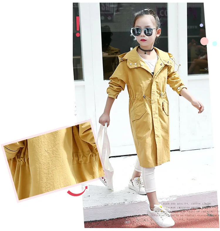 2 colors hooded long jackets for girls outerwear & coats clothing children long sleeve pockets kids trench coat autumn 2017 tops 4 5 6 7 8 9 10 11 12 13 14 15 16 Years old little big girls pink khaki long hooded coats clothes (19)