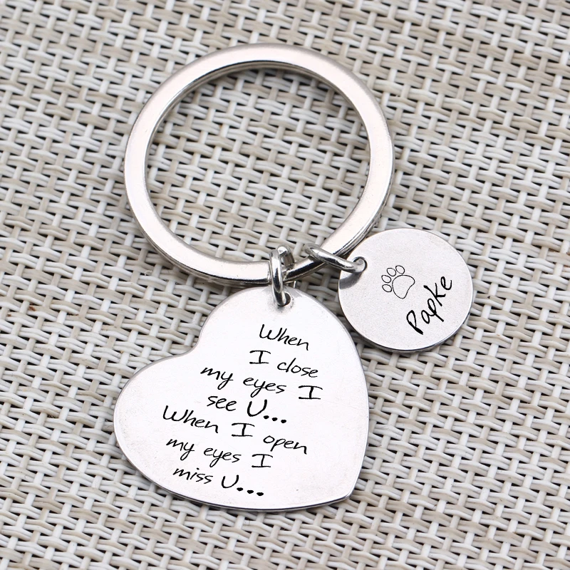 Memorial Jewelry Key Chain Fashion Heart Shaped Engraved When I Open My Eyes Miss u Name Private Customized Pet Loss Keyring | Украшения и