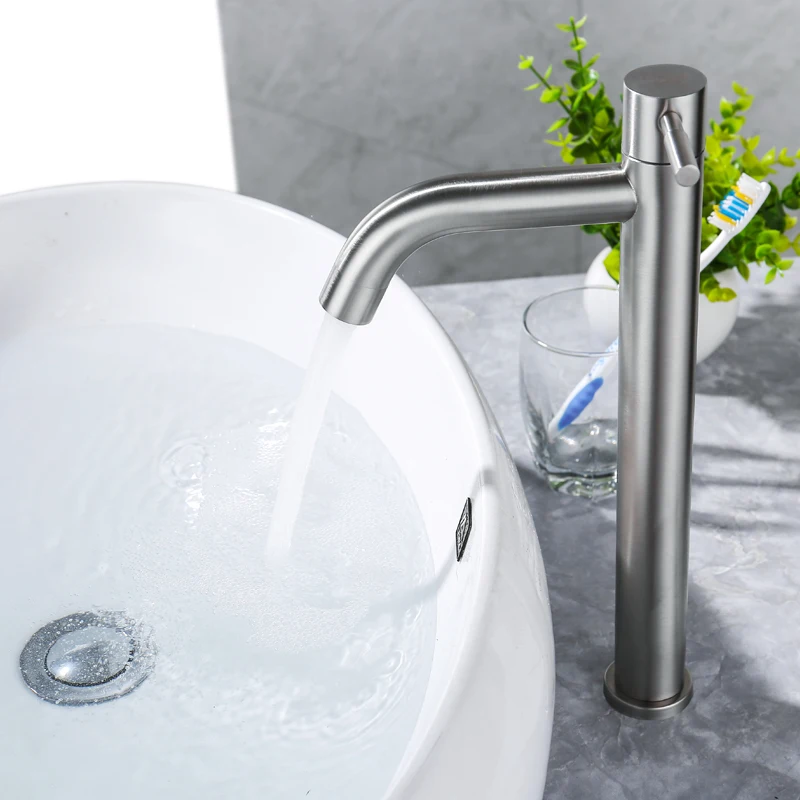 

IVRICH Quick Open Tall Basin Cold Tap Deck Mount bathroom faucet Stainless sink faucet With Bended Spout robinet lavabo VR5004