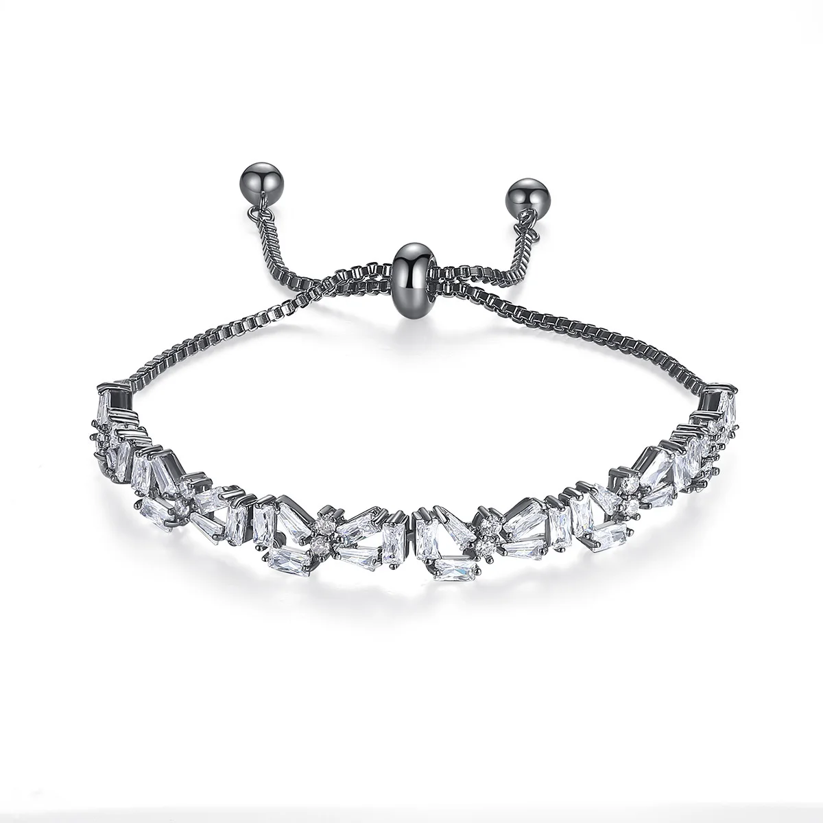 

2019 New Gun Black Gold Silver Color Drawstring Snake Chain Irregular Geometric Cubic Zirconia Charm Bracelets Bangles For Women