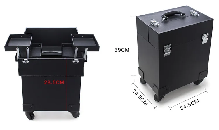 Профессиональный Чехол на колесиках для макияжа, Подарочная коробка для макияжа, черный и красный цвет, 34x24x39 см