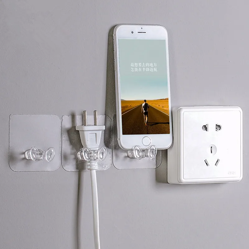 

1PCS/3PCS/10PCS Adhesive Hanger Wall Storage Hook Power Plug Socket Holder Multi-function Socket Wire Hooks for Home Office