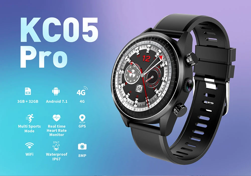 

KingWear KC05 Pro Android 7.1 Smartwatch 2GB+32GB 4G Quad Core 1.39" WIFI GPS Sim IP67 Waterproof with 8MP Camera Smart Watch