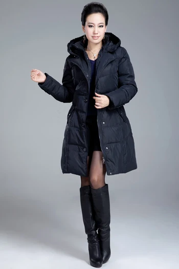 Зимняя куртка женская парка толстый теплый белый утиный пух куртки для женщин тонкий капюшон длинные пальто женщина плюс размер 4XL HJ465 - Цвет: Black