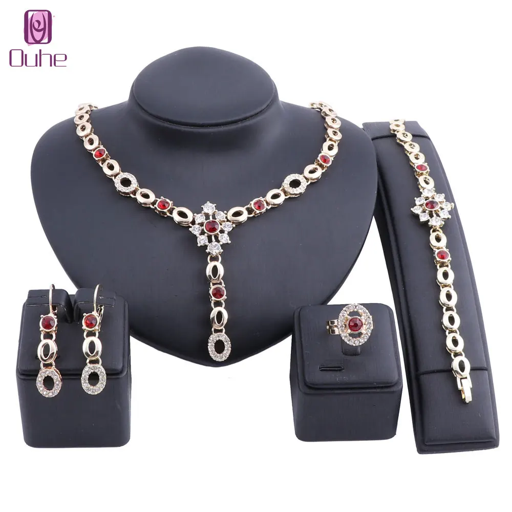 

Women Bridal Rhinestone Crystal Statement Necklace Earrings Ring Bracelet Party Wedding Dress Jewelry Sets