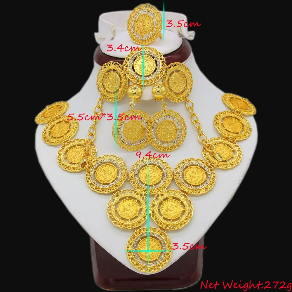 Adixyn Turkey Coin Necklace Earring Ring Bracelet Jewelry Sets For Women Gold Color Coins Arabic African Bridal Wedding Gifts bridal jewelry sets