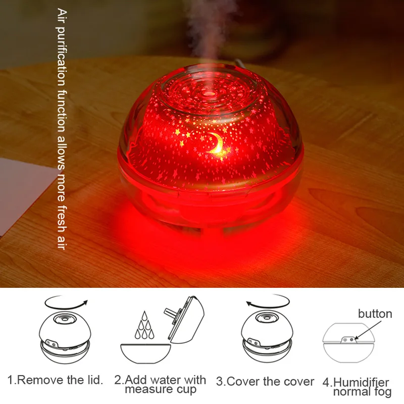 500 мл air humidfier USB Desktop аромат диффузор ультразвуковой Кристалл Ночник проектор