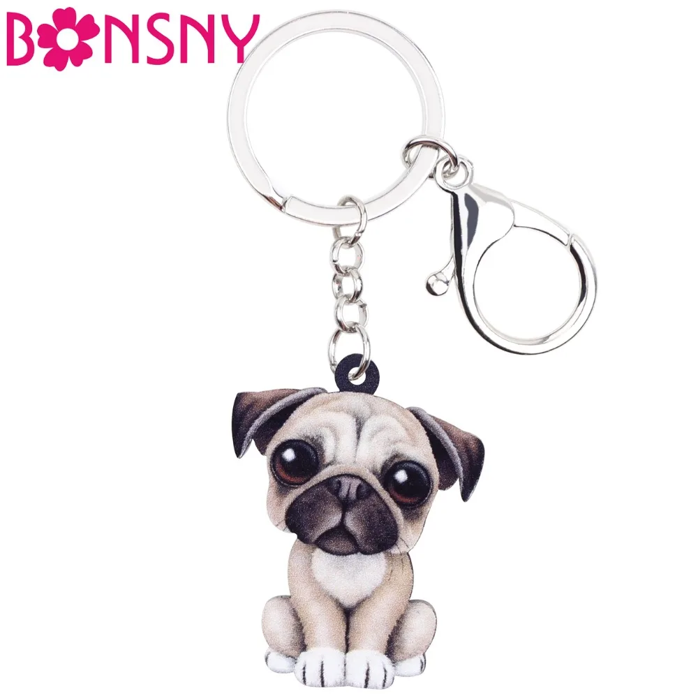 

Bonsny Acrylic Cartoon Lovely French Bulldog Pug Dog Key Chains Keyrings Jewelry For Women Girl Ladies Handbag Charms Kids Gift