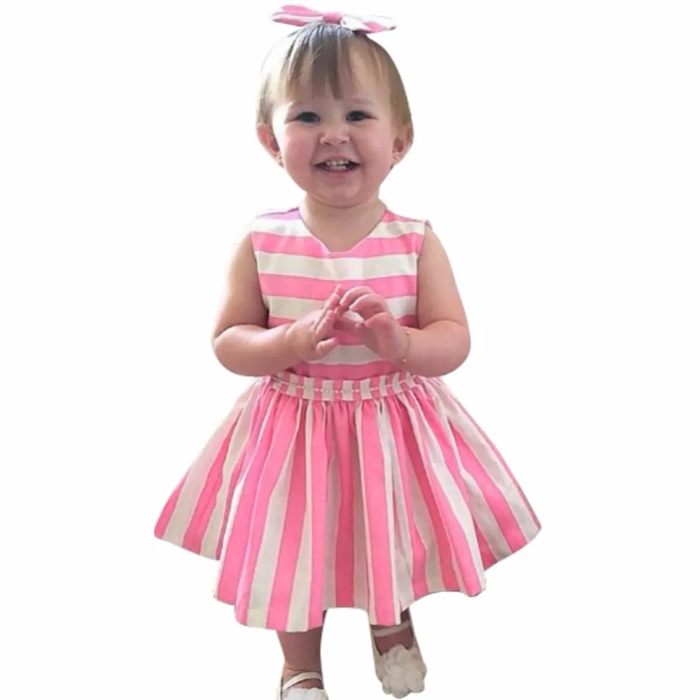 

New Summer Cotton Girls Dress Stripe Sleeveless with Back Hollow Bow Dresses Vestidos Plus Lovely Girls
