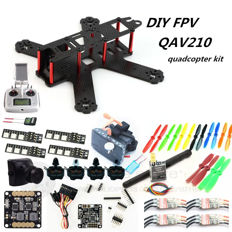 

DIY FPV mini drone QAV210 quadcopter kit D2204 2300+ Red Hawk BL20A ESC + NAZE32 10DOF + 700TVL camera + Video goggles + FS-I6S