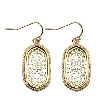 2018 Fashion Mini Alloy Geometric Statement Filigree Cutouts Quatrefoil Oval Dangle Earrings for Women Jewelry Wholesale