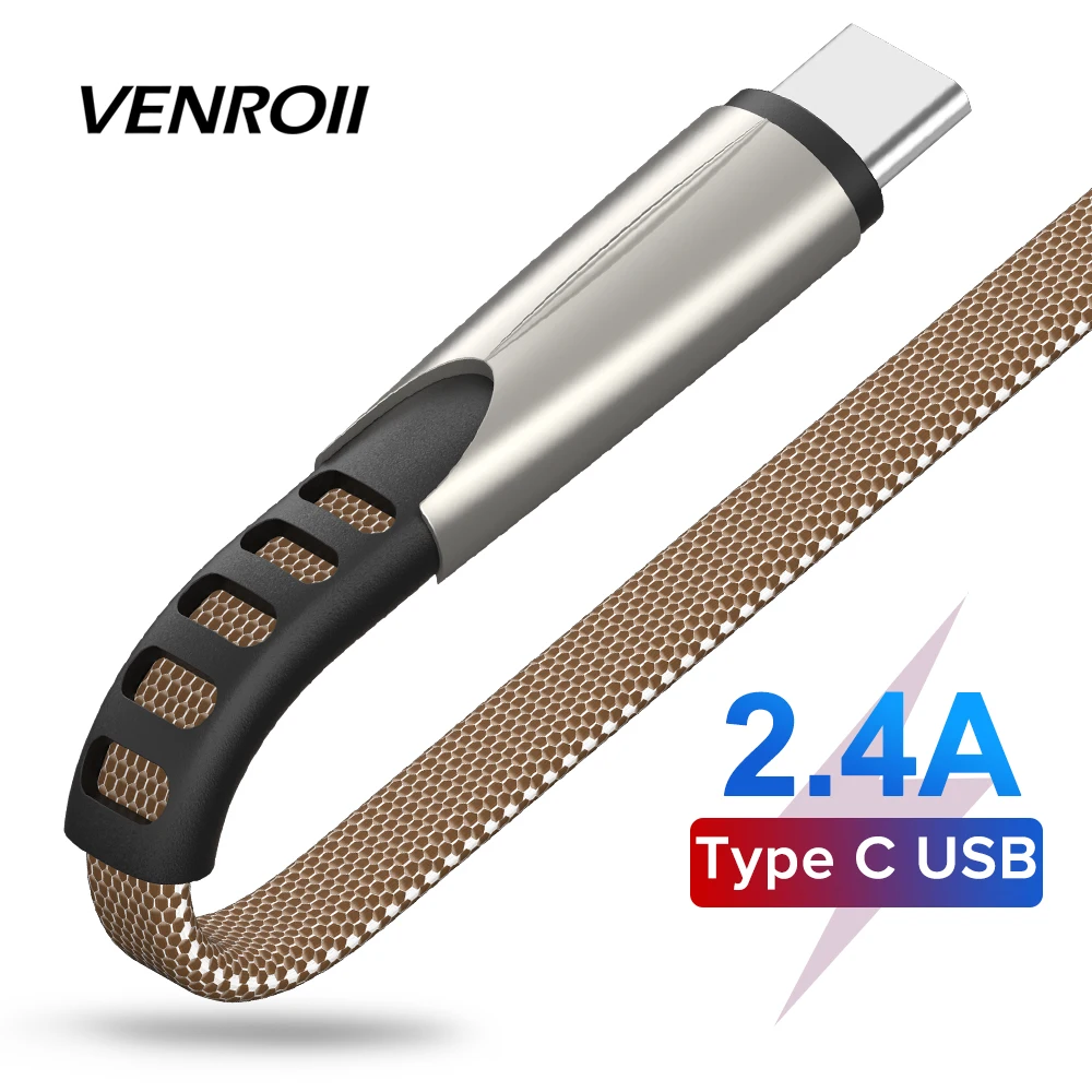 

2.4A USB C Cable Nylon Mobile Phone Data Sync Cord for LG HTC Fast Charging Type-C Wire for Samsung Galaxy S10 S9 Plus Note 8 7