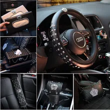Cool DAD Rivet Crown Leather Car Seat Interior Accessories Car Steering Wheel Covers Storage Bag Handbrake Gear Shift Cover