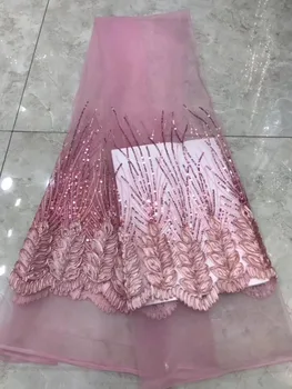 

embroiderd lace fabric L-1058 with sequins beautiful Nigerian sequins lace fabric for party dress