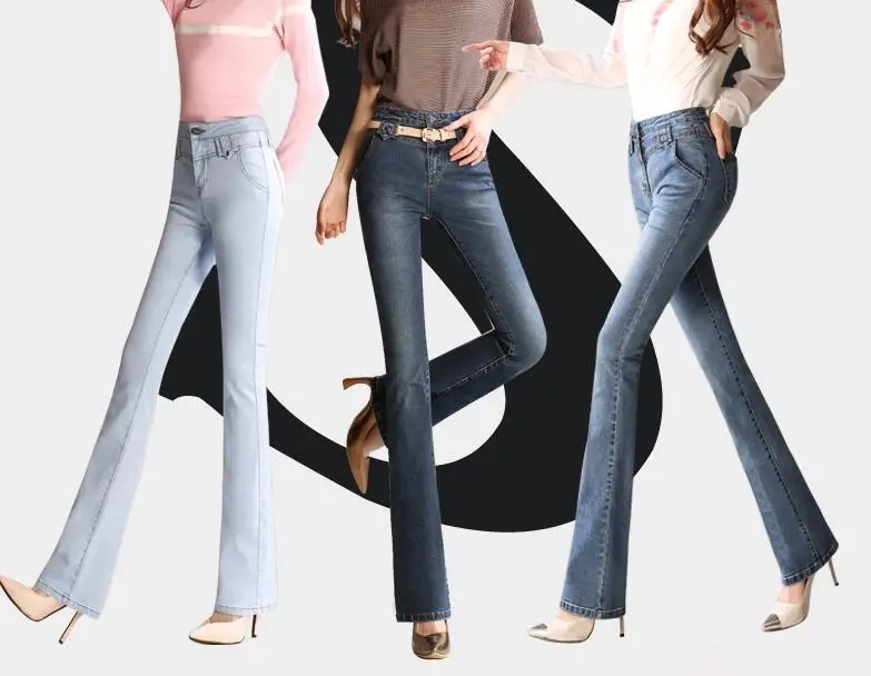 26 33 Plus Size Women Bell Bottoms Jeans New Women Flare Pants 4 color high waist