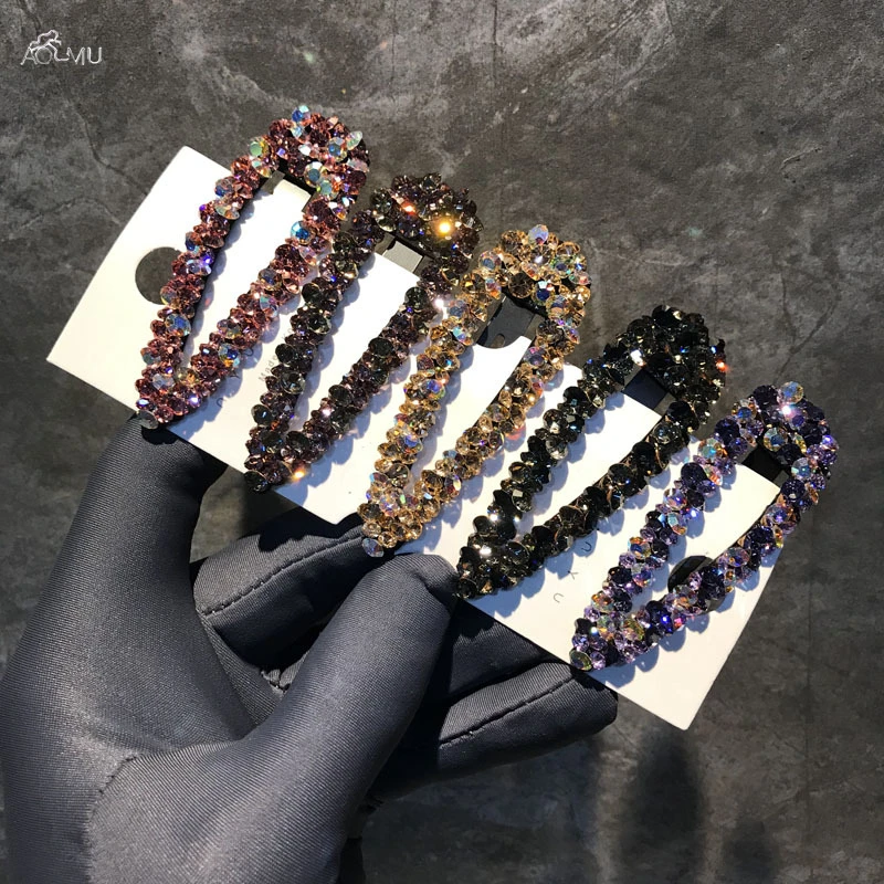

AOMU 2019 Trendy Korea Women Crystal Rhinestones Hairpin Long Barrettes Hair Clip Hollow Waterdrop Female Hair Accessories Gift