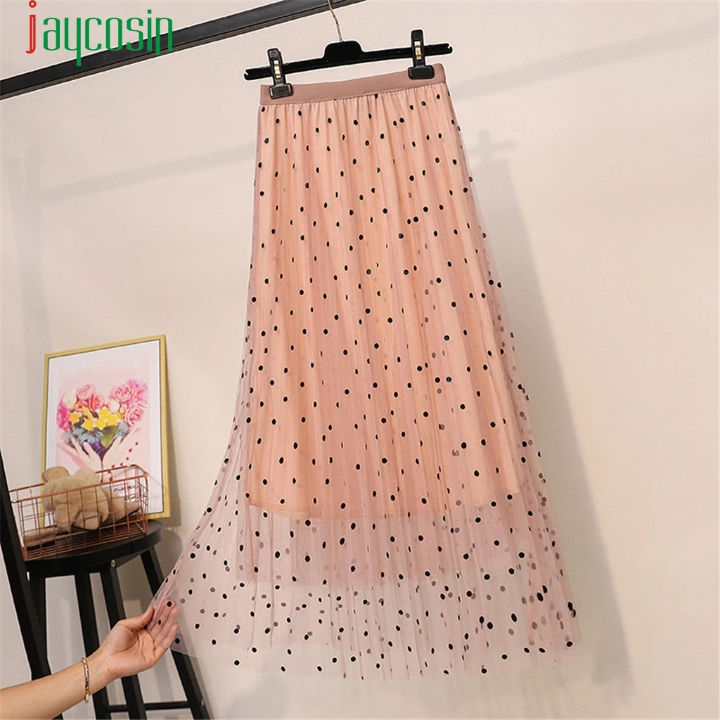 JAYCOSIN женская розовая юбка модные Повседневное женские удобные Высокая Талия плиссированная юбка в горошек Симпатичные Тюль Skirt40