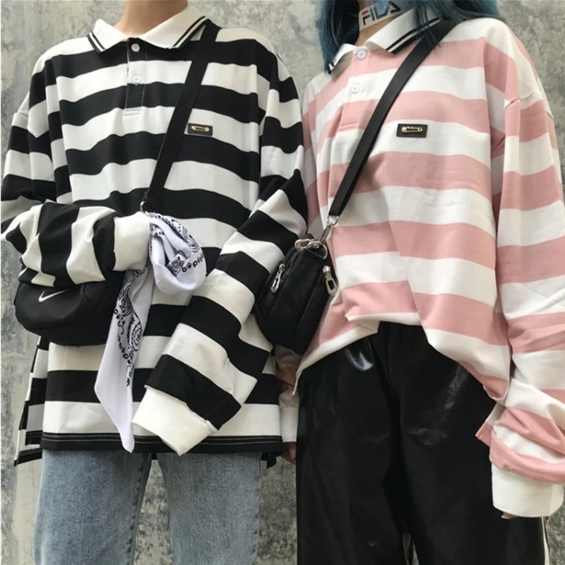 2019 новые весенние ulzzang Harajuku bf Поло рубашка свободная футболка топ в стиле ретро