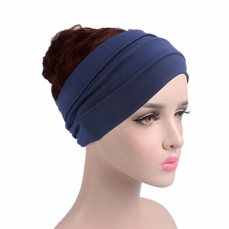 Женская широкая головная повязка на голову, эластичная повязка на голову для йоги, повязка на голову, повязка на голову в этническом стиле, аксессуары для волос для девочек - Цвет: Тёмно-синий