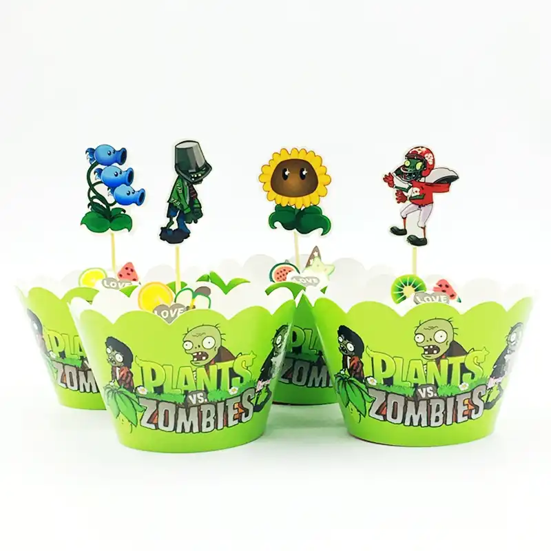 24pcs Cupcake Wrappers Topper Plants Vs Zombies Theme Kids