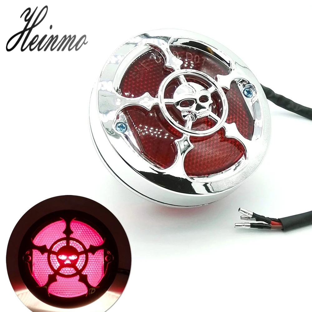 Universal Round Silver Skull Motorcycle Rear Tail Brake Light font b lamp b font 12V