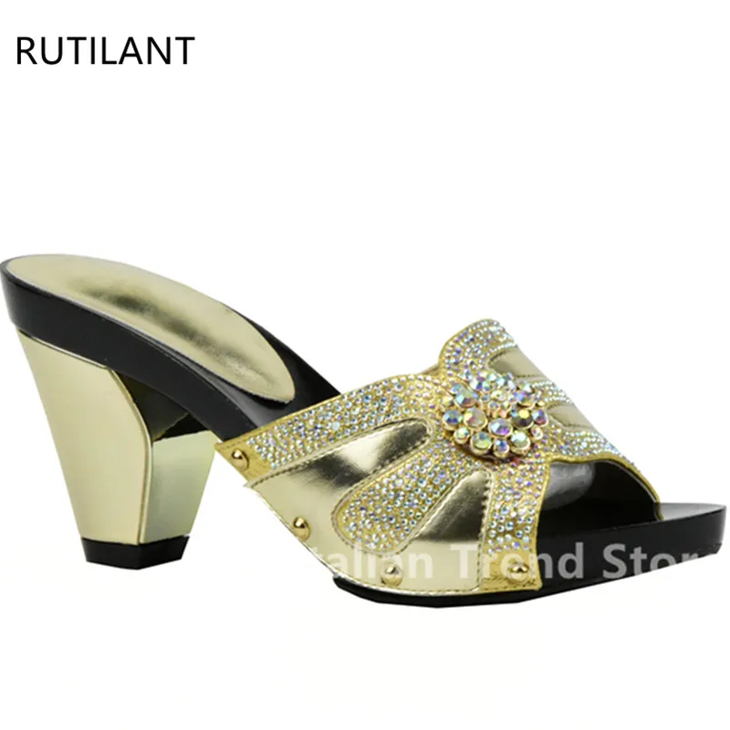 New Gold Color African Women Wedding Shoe Woman Open Toe Ladies Pumps