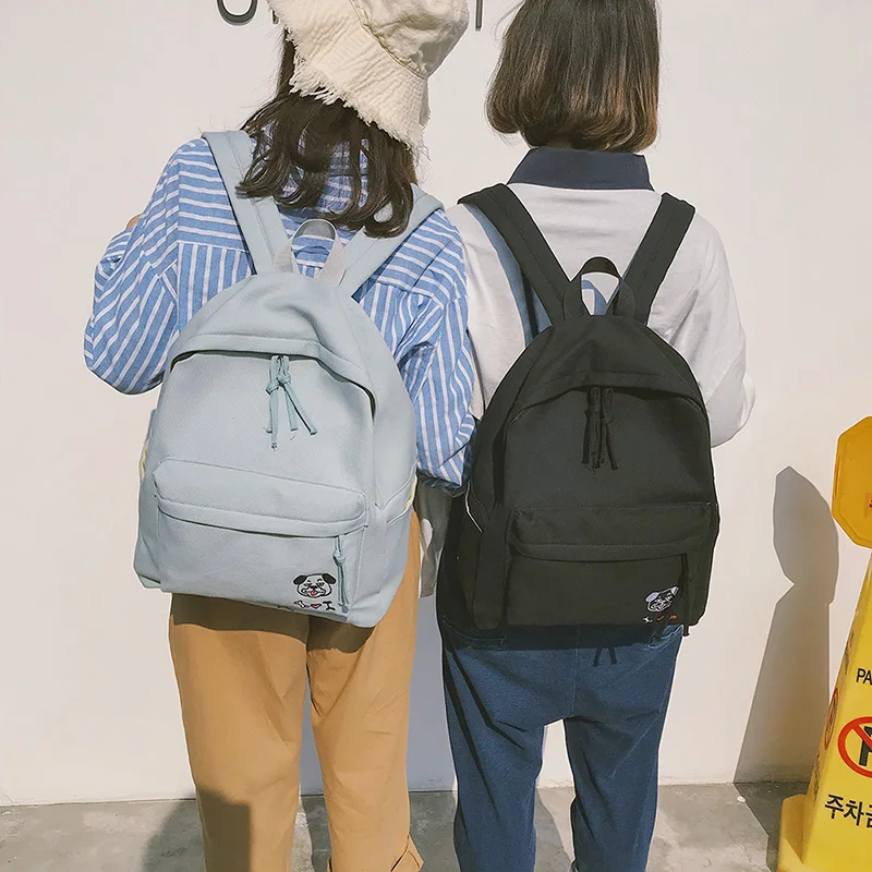 Women Backpack Schoolbag Canvas Cute Dog Embroidery Cotton Fabric Backpack Female Vintage Notebook Backpack For Girls School Bag (22)