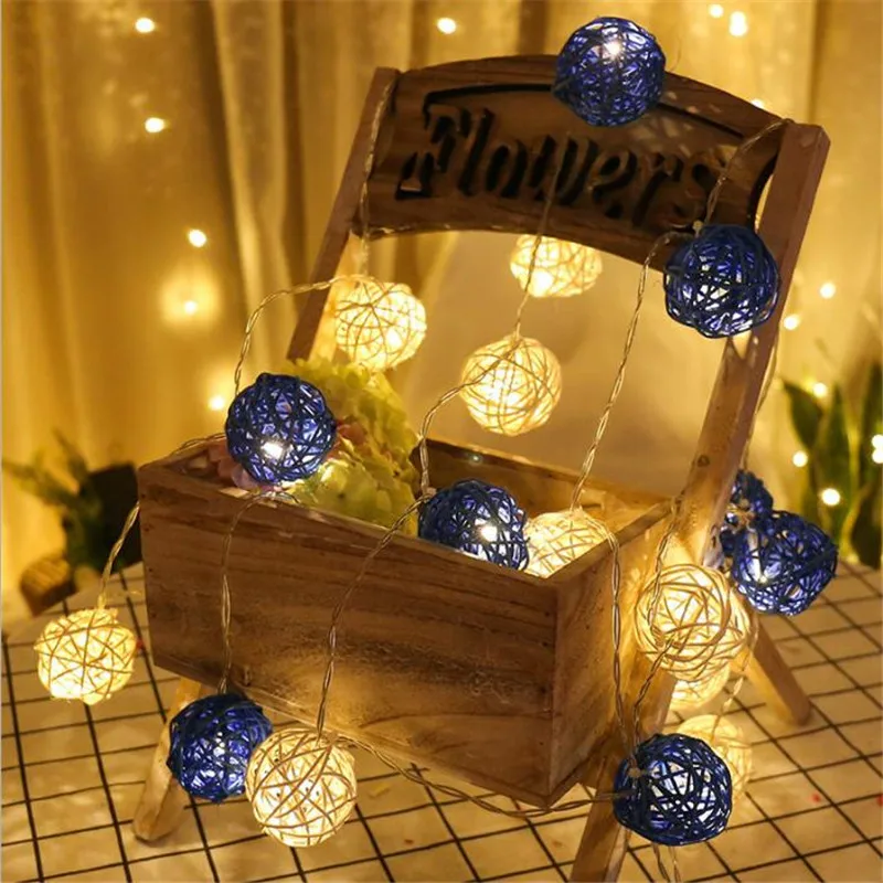 

3meter 20pcs White Dark Blue rattan ball led string light, portable AA battery operated, holiday festival party light decoration