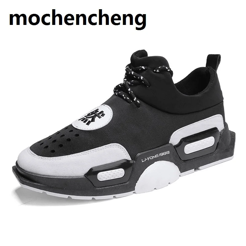 

Men Casual Shoes Breathable Wear Resistant Hollow Lace-up Sneakers with Platform Fashion Mixed Color Soft Leather Anti-skid
