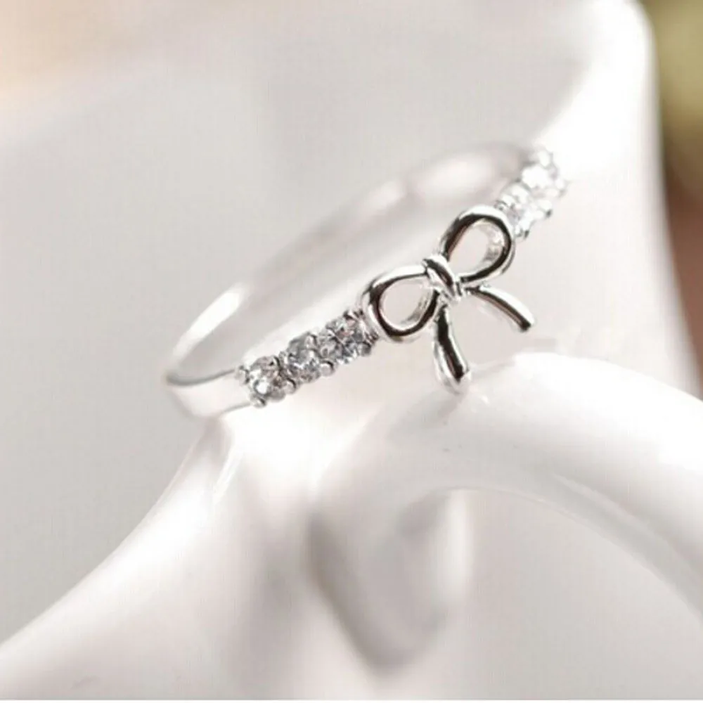 

Korean Jewelry Simple Crystal Bow Ring Wedding Couples Rings Bijouterie for Man or Woman Gift