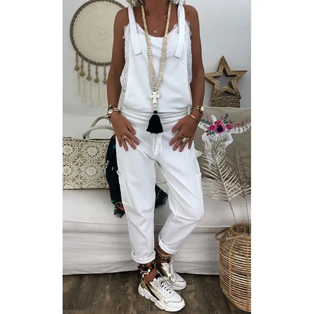 

2019 New Yfashion Women Casual Solid Color Dungarees Vintage Loose Long Overalls Rompers Jumpsuits
