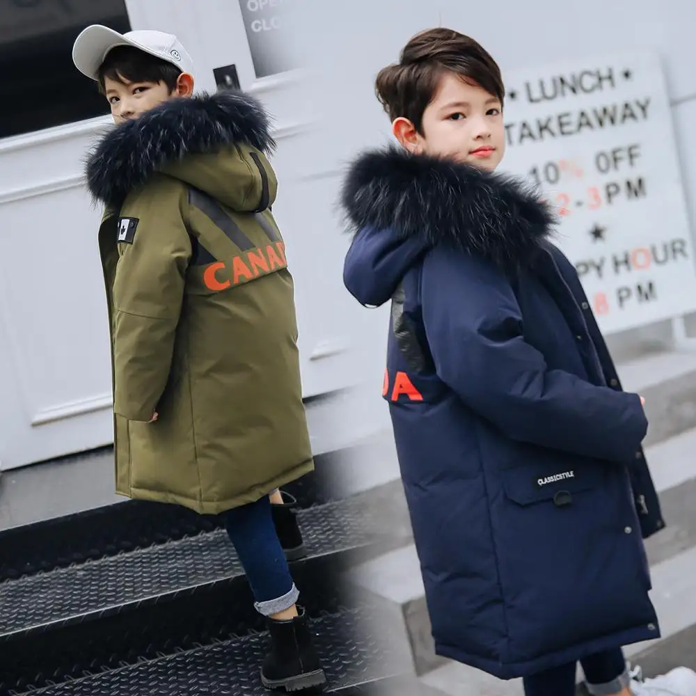 

HSSCZL boys duck down jackets 2019 winter thicken hooded fur collar long children kids boy coat outerwear overcoat chothes 8-16Y