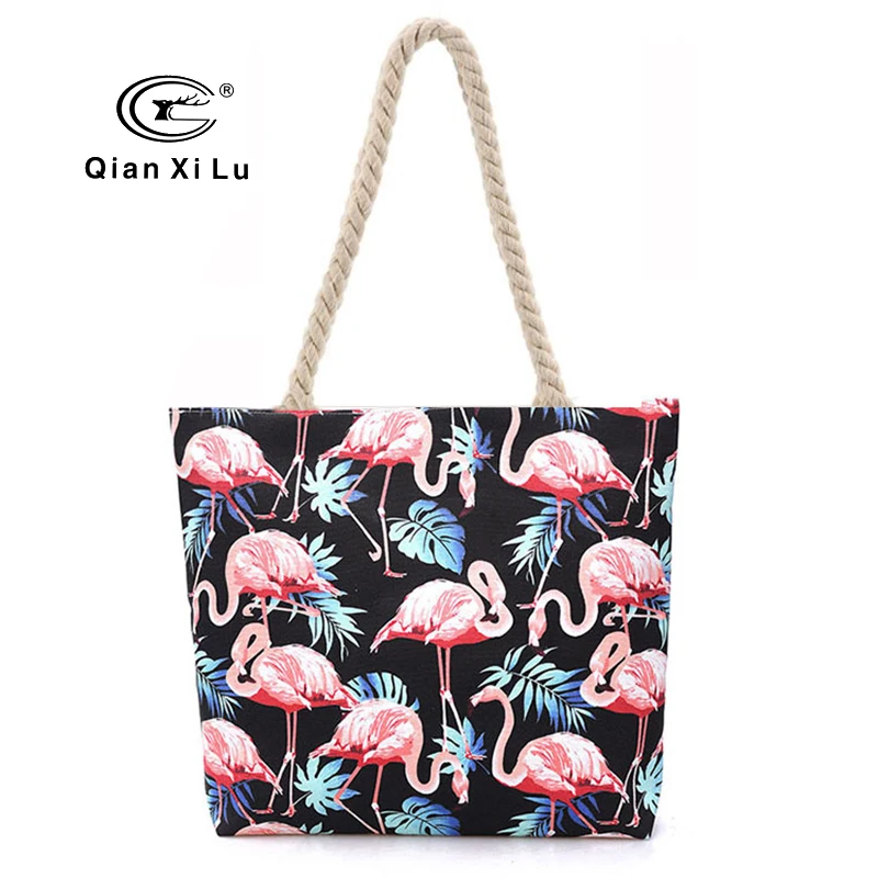 2018 Summer Canvas Bag for Women Fashion Flamingos Handbags Top Handle Handbags Fashion Casual Tote Bag Beach Bag Shopping Bags fashion male top handle bag solid color canvas bags blue men s handbag brown tote bag for man and boy multifunction handbags
