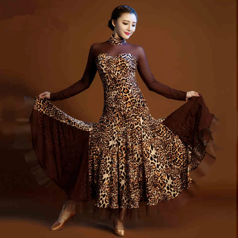 

Women High Collar Leopard Standard Ballroom Dance Dress,High-grade Spanish/Waltz/Tango/Modern Dance Stage Performance Costume