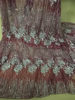 

Hot selling yaking-3.2704 glued glitter sequins lace fabric African French net tulle Lace Fabric for party