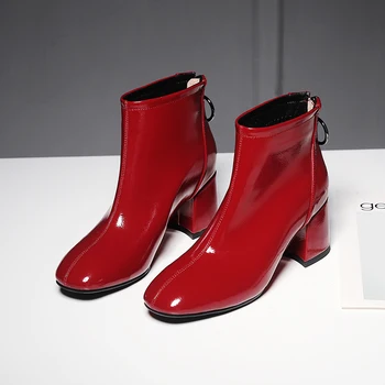 

2019 new arrival round toe zipper high heels solid concise ankle boots nightclub office lady keep warm party winter shoes L18