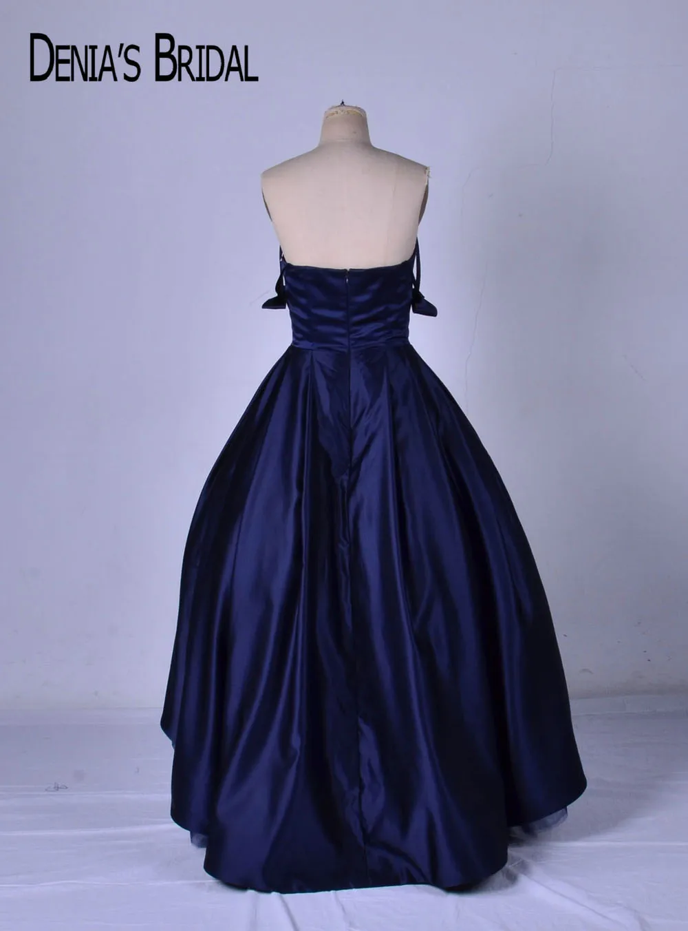 dark blue strapless dress
