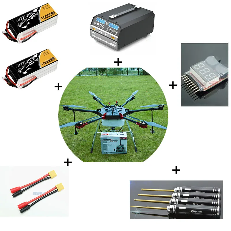 

6-axis 10KG Agricultural protection Drone with battery, power charger plate, XT90 plug, Screwdriver and alarm