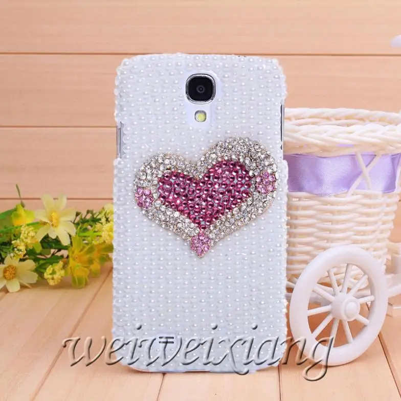 10Pcs/Lot Diamond Pearl Pink Heart Rhinestone Case For sams GALAXY S4 SIV i9500 Mobile Border Protection |