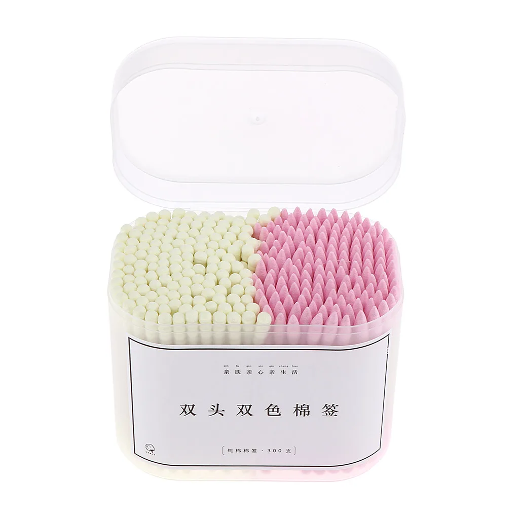 300Pcs Double Headed Paper Stick Cotton Swabs Buds Round Pointed Spiral Tips Makeup Tools, 2 Colors