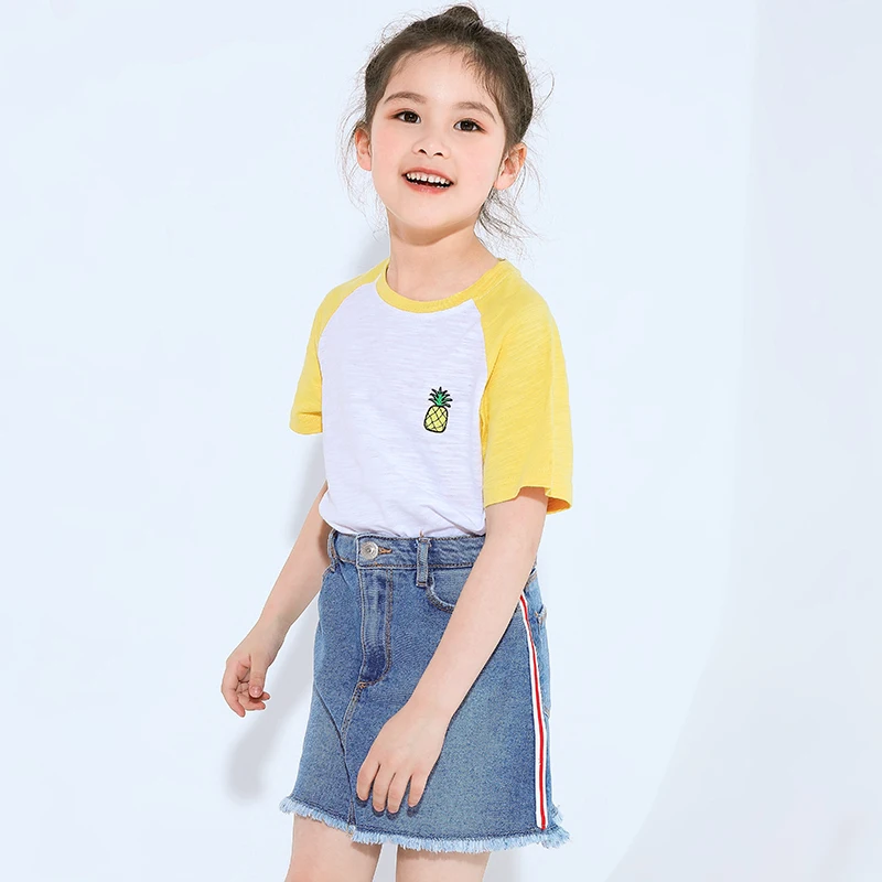 Pioneer Kids/короткие джинсовые юбки для девочек Полосатое мини платье в стиле пэчворк