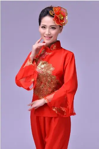 (0146) 2016 new autumn fan dance CHinese folk dance red yangko dance clothing red Phoenix embroidery pattern stage costumes