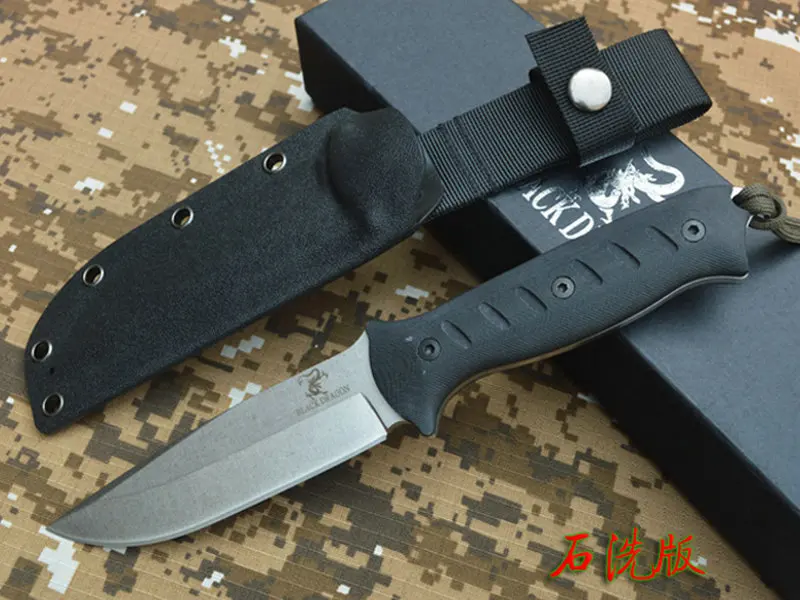 Черный дракон фиксированным лезвием кемпинг выживания Ножи открытый инструмент охотничьи ножи AUS-10A Сталь G10 ручка с Kydex оболочки