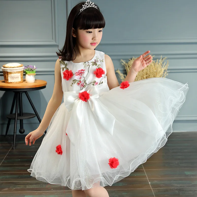 2009 Summer Girl Dresses Dance Skirt New Kid Sleeveless Princess Yarn Lace Flower Skirt