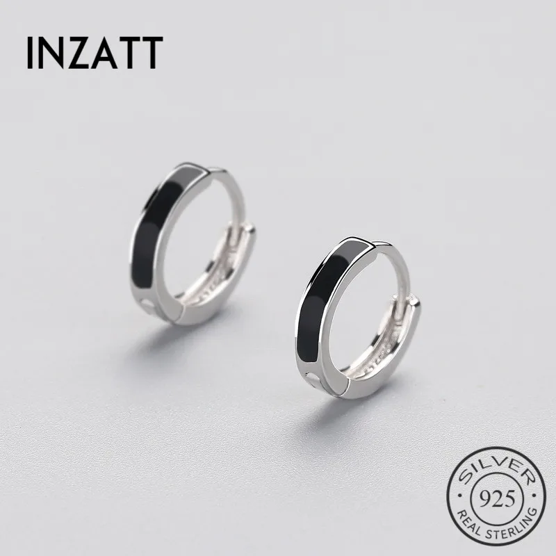 

INZATT Casual Real 925 Sterling Silver Biack Round Hoop Earrings Trendy Brincos Fashion Jewelry For Women Accessories Gifts