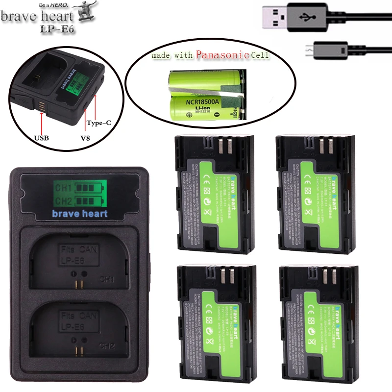 

LPE6N LPE6 LP-E6 LP-E6N LP E6 E6N Battery with Panasonic Cell for Canon EOS 5D Mark II III 7D 60D 80D 6D 70D 7D2 7DII 70D DSLR