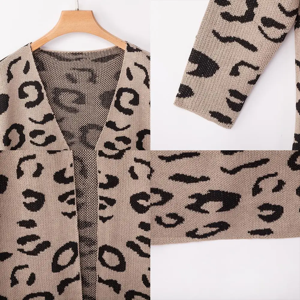 CALOFE New Long Cardigan Sweater Leopard Printed Long Sleeve Knitwear Women Sweater Autumn Sweater Harajuku Sueter Mujer