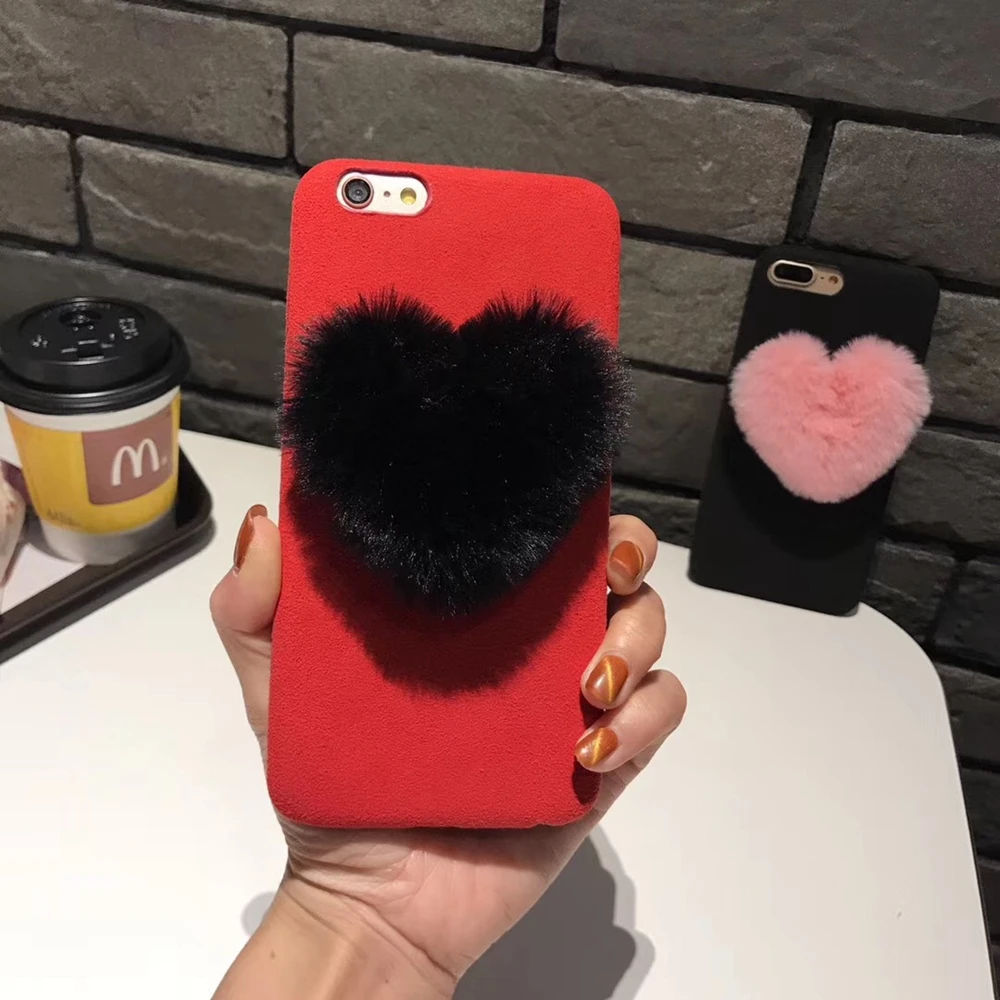 3D Cute Love Heart Case For iphone 7 8 6 6s Plus Case Fluffy Fur Plush Soft TPU Silicone Cover For Apple iphone XS MAX XR Case (7)