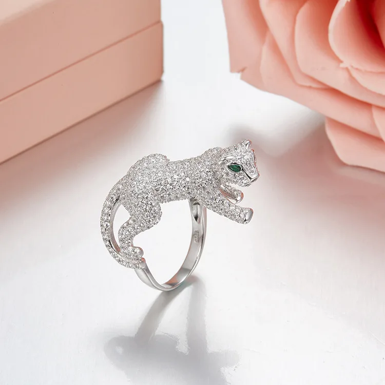 

Brand pure 925 sterling silver Leopard rings with big Stones fashion personality Men women all-match wedding ring Top quality